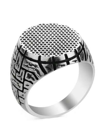 1 peça anéis geométricos da moda para homens, acessórios de joias, presente de festa de aniversário, punk, padrão vintage, anéis masculinos de metal prateado antigo