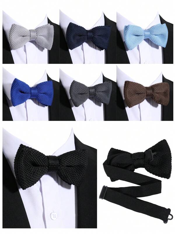 1pc Men's Casual Solid Color Plush Knitted Dual-Layer Bow Tie, Suitable For Wedding, Events, Parties, Gift Giving, And Outfit Matching