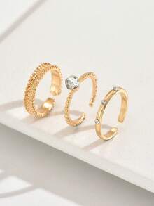 3pcs Minimalist Geometric Zirconia Open Ring Set, Elegant Design For Girl Everyday Wear - one-size - View 1