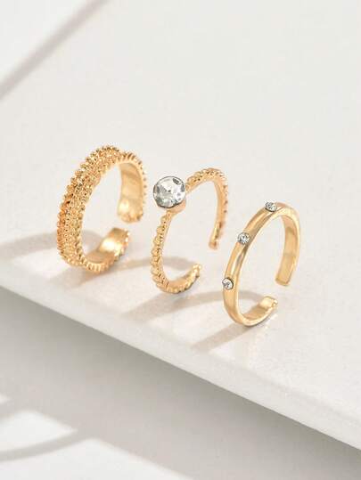 3 parça Minimalist Geometrik Zirkonyum Açık Yüzük Seti, Kız Çocuk Günlük Giyimi İçin Şık Tasarım