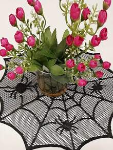 1/2/4pcs, Halloween Decor Placemats,Black Lace Polyester Placemats With Spiderweb Spider Design, Halloween Round Table Mats, Halloween Party Decor,Kitchen Dining Table Decoration Supplies, Modern Style Plate Mats, Halloween Haunted House Decoration,Home Decor, Halloween Decorations,Holiday Party Supplies,Indoor&Outdoor Use