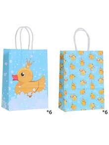 6/12 pièces Sacs en papier jaunes avec poignées, sacs cadeaux de canard en caoutchouc pour bonbons, fêtes, anniversaires. Fournitures de fête de canard bleu - Multicolore - View 23
