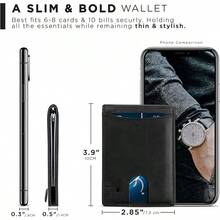 RFID Blocking Slim Bifold Genuine Leather Minimalist Front Pocket Wallets For Men With Money Clip Thin Mens - Black - View 6