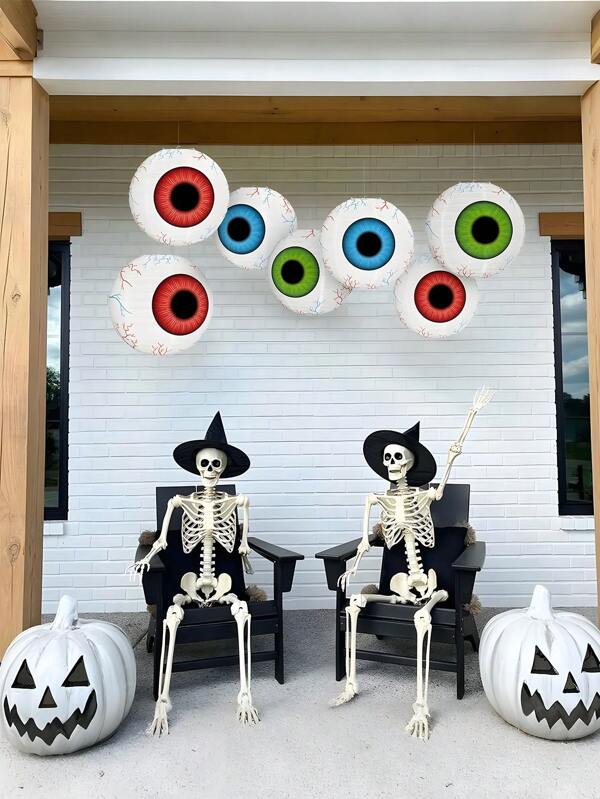 3pcs-Halloween Eye Lantern Decorations, Halloween Horror Lantern, Red, Blue, Green, Festive Party Hanging Decoration, Horror Theme Party Decoration, Restaurant Decoration, Multi-Scene Folding Paper Lantern, Halloween, Halloween Decoration