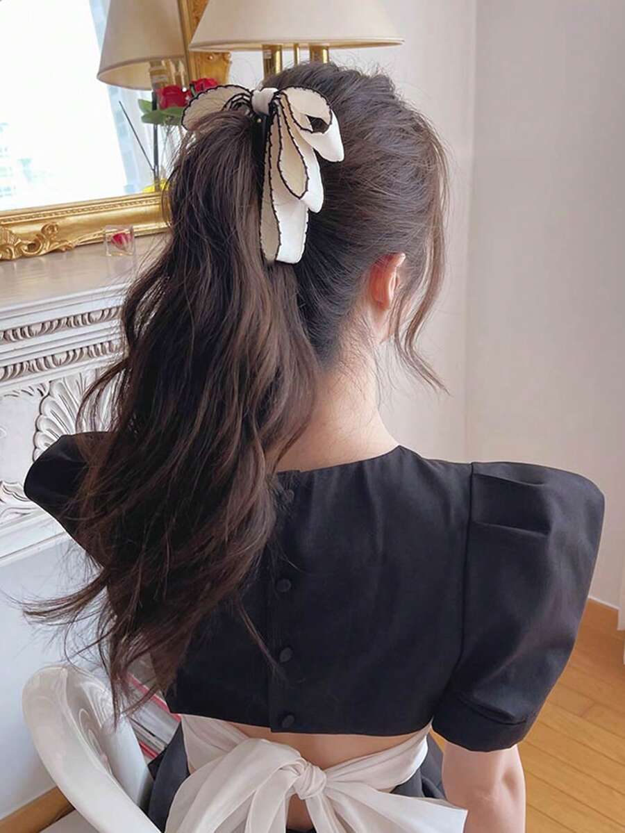 1个缎面多层蝴蝶结香蕉夹，时尚优雅发饰，适合各种场合，爪夹，发夹，发卡，发爪，蝴蝶结，可爱，头部饰品，女士发饰，发夹，夏季，假日，旅行，发夹，派对