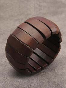 1pc Bohemia Style Literary Retro Elastic Wood Beaded Bracelet For Women, Gradient Brown, Random Color