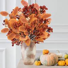 Juego de 6 flores artificiales de decoración otoñal, ramos mixtos de eucalipto, color naranja de la cosecha y hálito de bebé para decoración del hogar, fiestas de otoño, bodas y centros de mesa en Navidad y Acción de Gracias