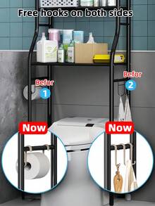Kệ để đồ nhà vệ sinh bằng kim loại 3 tầng, kệ phòng tắm tiết kiệm không gian, kệ đứng trên bồn cầu có móc treo, dùng cho phòng tắm - Nhiều màu - Xem 5