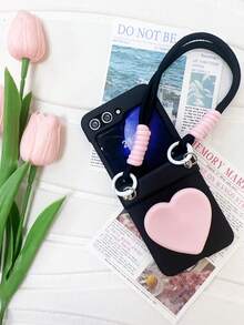 可爱粉色心形手机壳带便携带适用于三星 Z Flip 5 6 Z Flip6 ZFlip 5 Zflip6 Zflip5 防震后盖