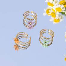 Uworld Summer Vacation 18K Gold Plated Stainless Steel Multi-Layer Crystal Colored Flower White Zirconia Ring Women Jewelry Gift