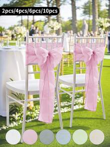 2件/4件/6件/10件粉色薄纱蝴蝶结椅套，轻盈白色面料户外婚礼椅装饰，适用于婚礼、生日派对椅装饰，米色、白色、秋季装饰、房间装饰、返校季、学校用品