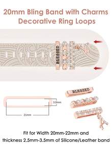 Compatible With Fitbit Versa 4 Bands For Woman/Sense 2/Sense/Versa 3 Bands, Soft Boho Engraved Fancy Silicone Sport Strap With 3Pcs Charm Decorative Ring Loops Compatible With Fitbit Smartwatch - For Fitbit Sense/ Sense 2/ Versa 3/ Versa 4 - View 2
