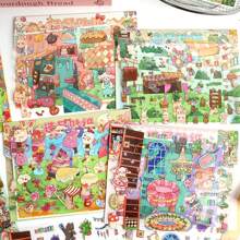 Landschaftsaufkleber, 3D Miniatur-Haus-Szene Aufkleber, handgefertigte Collage-DIY Kleinaufkleber für Kinder, Schulmaterial, Schulanfang