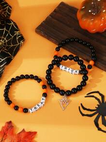 3 pièces Set de bijoux d'Halloween, Set de bracelets avec perles lettres d'Halloween, Set de bracelets pour femmes, Bijoux convenant pour le port d'Halloween et cadeaux d'Halloween pour elle