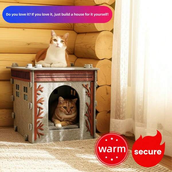 Castillo de lujo para mascotas con puerta, hecho a mano - Jaula moderna para gatos y perros, casa de estilo elegante para mascotas, regalo cálido, hogar cómodo para gatos y perros, villa para perros, villa para gatos, cama para mascotas con puerta