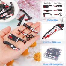24 Pcs Fake Knife Charms, Halloween Pendant Mini Resin Knives Beads For Women DIY Jewelry Making Crafting Halloween Charms With Box Home Decor Halloween Decor Fall Decor Room Decor
