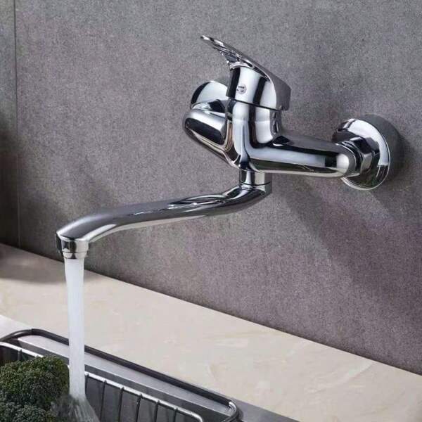 Waschbecken Armatur Küchenarmatur Heißes & Kaltes Wasser Mischbatterie Einzelgriff Badewannenarmatur Chrom Wandmontage Badezimmer Armaturen