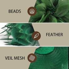 Fascinators Hats Women,Tea Party Fascinator Hair Clip With Feathers Wedding,Derby Hats Headbands - 款式1-綠色 - 查看 5