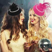 Ibeauti Fascinator Hats With Screentouch Lace Gloves Set Women Tea Party Cocktail Wedding Derby Headwear Short Gloves - 01 亮粉色 - 查看 7