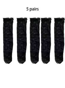 Women Summer Ultra Thin Floral Transparent Ice Glass Filament Long Tube Korean Lace Medium Tube Crystal Socks Lolita Socks