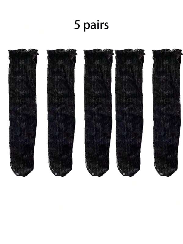 Women Summer Ultra Thin Floral Transparent Ice Glass Filament Long Tube Korean Lace Medium Tube Crystal Socks Lolita Socks