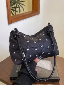 时尚亮片黑色托特包，女士新款休闲单肩包，百搭优雅的白色背包