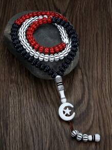 MONALLY 1 pieza Rosario con 99 cuentas, joyería de cuentas de acrílico con borla de moda en negro y rojo, brazalete de cuentas tejido a mano para hombres, regalo para decoración diaria de estilo extravagante