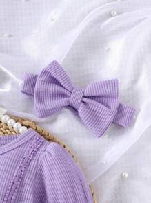 1pc Baby Girl Elegant Lace Mesh Long Sleeve Romper + Headband + Socks, Autumn/Winter