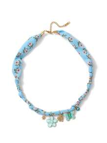 1pc Beach Vacation Leisure Style Colorful Ribbon Marine Life Tropical Flowers Palm Tree Shell Star Pendant Women's Necklace, Electroplated 18K Gold Waterproof And Sweat Proof, Suitable For Daily Wear And Use, Women's Jewelry, Women's Accessories, Suitable For Giving To Wives, Mothers, Girlfriends