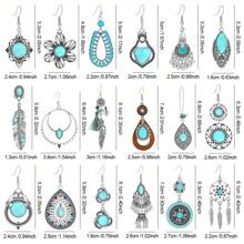 TopHanqi 3 Paar modische Ohrringe Set für Damen, vintage silberne Türkis-Hängeohrringe, einzigartige geometrische runde und Blumen-Statement-Ohrringe, für den Alltag, Partys, als Geschenk, für alle Jahreszeiten