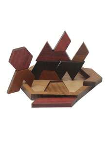 1 PC Hexagonal Wooden Geometric Puzzle, Children's Educational Toy, Birthday Gift, Christmas Gift, Jigsaw Puzzle Games, Brain Burning Games, Christmas Presents,Christmas,Wooden Toys,Puzzle,Kids Games,Wood Puzzles,Wood Burning - Brown - View 4