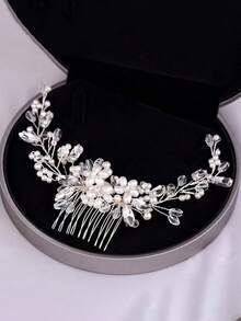 1 peça de aplique de cabelo chique e romântico de cristal, diamante e pérola, adequado para festas femininas, casamentos e trajes regulares