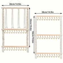 Bohemian Handmade Woven Headband Hanging Rack, Bow Clip Hair Accessory Storage Rack With Hooks, Suitable For Wall Decoration, Girls Room Decor - Apricot - View 2