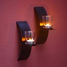 Rustic Wall Candle Holder For Tealight Candles - Rustic Gold And Bronze Wall Mounted Candle Sconces Decorative Metal Wall Decor For Bathroom Hallway Entryway - Black - View 5