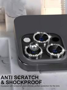 3 paquets de film de protection de l'objectif de caméra Apple Diamond pour 16 Pro, 16 Pro Max, 16, 16 Plus, 15 Pro Max, 15 Pro, 15, 15 Plus, 14 Pro Max, 14, 14 Pro, 14 Plus, 13 Pro Max, 13, 13 Pro, 12 Pro Max, 12 Pro, 11, 11 Pro Max, 11 Pro. Protecteur d'écran en verre trempé 9H, accessoires de décoration avec anneau métallique (Noir Diamant)