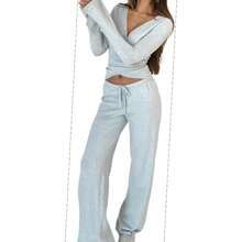 Wom Ballet Wrap Tops Sets Athletic Pilates Tie Front Long Sleeve Shirt Sets Y2k Yoga Cross V Neck Fairy Blouse Sets - A#grey - View 2