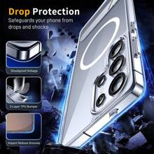 1 Pc Transparent Magnetic Phone Case, Made With TPU + Acrylic 2.0 Thick Material, High-Definition Clear, Wear-Resistant, Anti-Yellow, Shock-Proof Phone Case, Supports Wireless Charging, Magnetic Car Mount, Horizontal And Vertical Placement, Compatible With Samsung Waterproof Anti-Fall Scratch Resistant