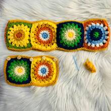 onEternal 1 Handmade Crocheted Steering Wheel Cover & 2 Seatbelt Covers Car Interior Decor Set, Yellow & Blue
