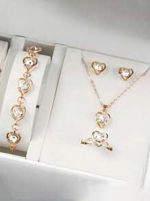6pcs/Set - Quartz Dials And Rings, Necklaces, Earrings, Jewelry Gifts, Birthdays, Easter, Ramadan, Eid Al Adha (Packaging Box Does Not Include Pictures)
