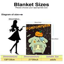 Sanrio 1 Stück Halloween Pudding Hund Anime Decke - gestrickte Polyester Plüsch, moderne digitale Bedruckung, Cartoon-Thema, komfortable Heimdekoration Bettwäsche für alle Jahreszeiten, maschinenwaschbar