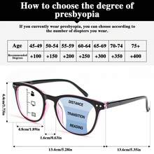 1 pieza Gafas de lectura vintage con marco redondo multifocales, gafas de 2 en 1 para visión lejana y cercana, con diseño de marco pequeño y redondo con remaches, de alta calidad con varillas de metal con muelles, de moda unisex para lectores multifocales - polvo negro - Ver 5