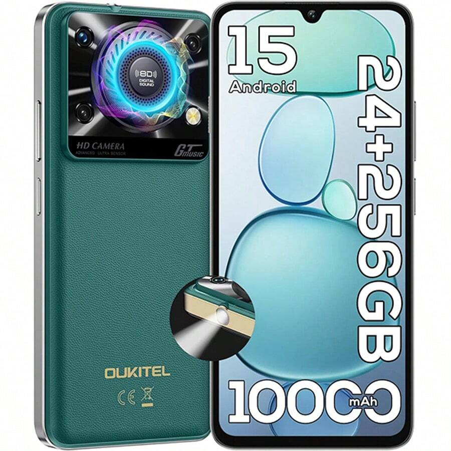 OUKITEL OUKITEL C60 PRO Android 15 Cell Phone Unlocked 2025-24GB+256GB/TF 1TB, 10000mAh Battery, 6.88'' Display Smartphone,110dB Speaker,120LM Flashlight, 13MP Camera, 4G Dual SIM Phones, GPS/NFC/OTG/T-Mobile