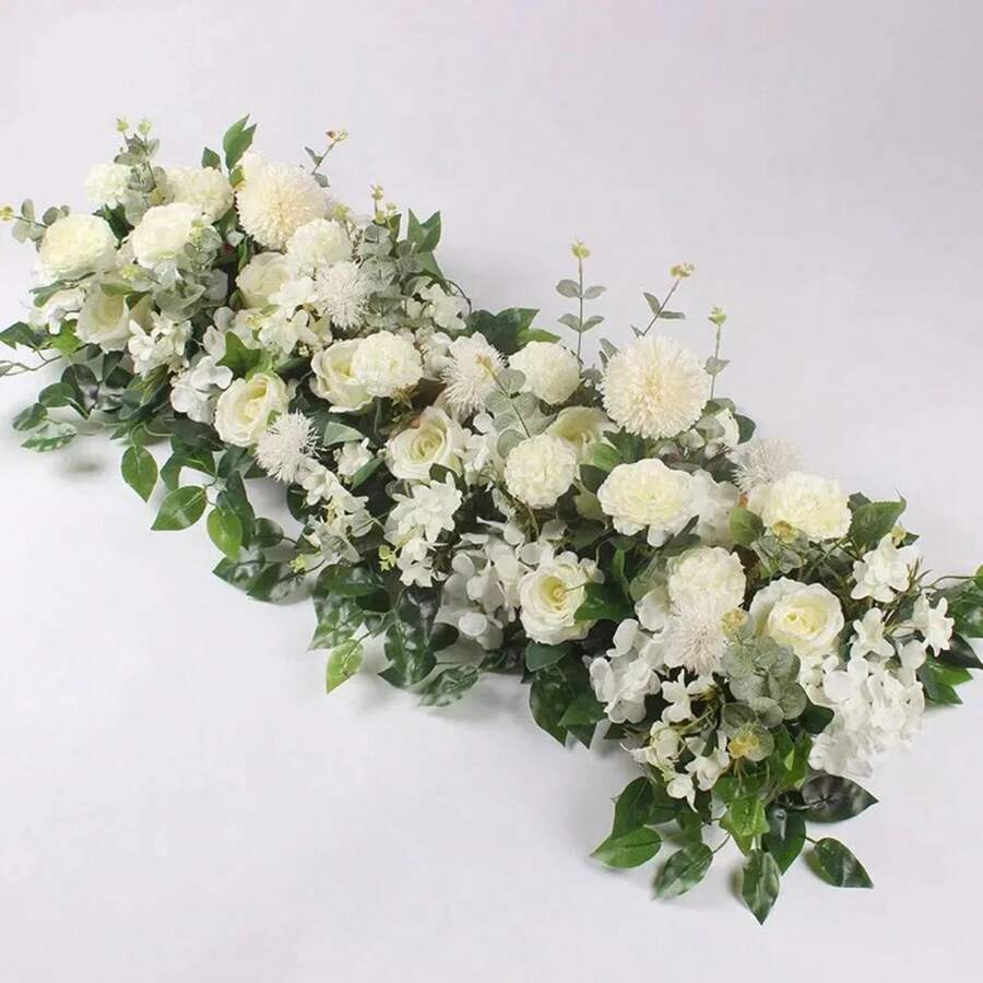 100cm Luxury White Rose Artificial Flower Row Wedding Table Centerpiece ...