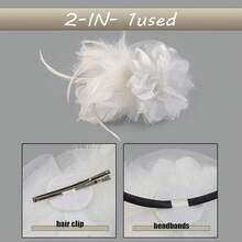 Fascinators Hats Women,Tea Party Fascinator Hair Clip With Feathers Wedding,Derby Hats Headbands - 款式1-白色 - 查看 3