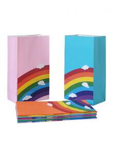 24件/16件/8件/1件彩虹派对礼品袋，牛皮纸彩虹袋，坚果零食礼品包装纸袋，食品牛皮纸，收纳装饰彩虹纸袋，牛皮纸方底袋，纪念品节日礼品袋，色彩鲜艳，礼品袋，仿皮 - 彩色 - 查看 4