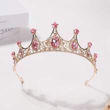 1 Vintage Rhinestone Bridal Tiara With Pink Gems - Elegant Princess-Style Wedding Crown, Suitable For Brides, Balls, Birthday Parties And Performances - Hand Wash Only, With Exquisite Detailed Design. - Pink - View 3