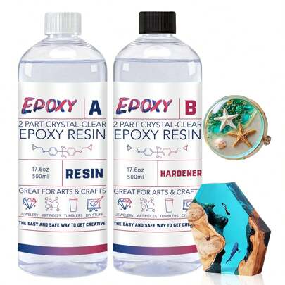 1.7 أونصة/ 3.4 أونصة/ 8 أونصة/ 17.6 أونصة راتنج إبوكسي شفاف بلوري، خالي من الفقاعات وشفاف، راتنج جزئين والمصلب - لصناعة المجوهرات والحرف اليدوية وخزان السفر والفن