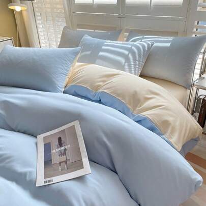 無地ダブルピースウォッシュコットンベッド4点セットクラスA母子スーパーソフトベッドシーツキルトカバー学生寮3点セット