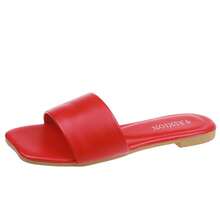 Zapatillas planas para mujer nuevas zapatillas de alta costura de color sólido ropa de verano para mujer versión coreana estudiantil de zapatos de playa sandalias - Rojo - Ver 5