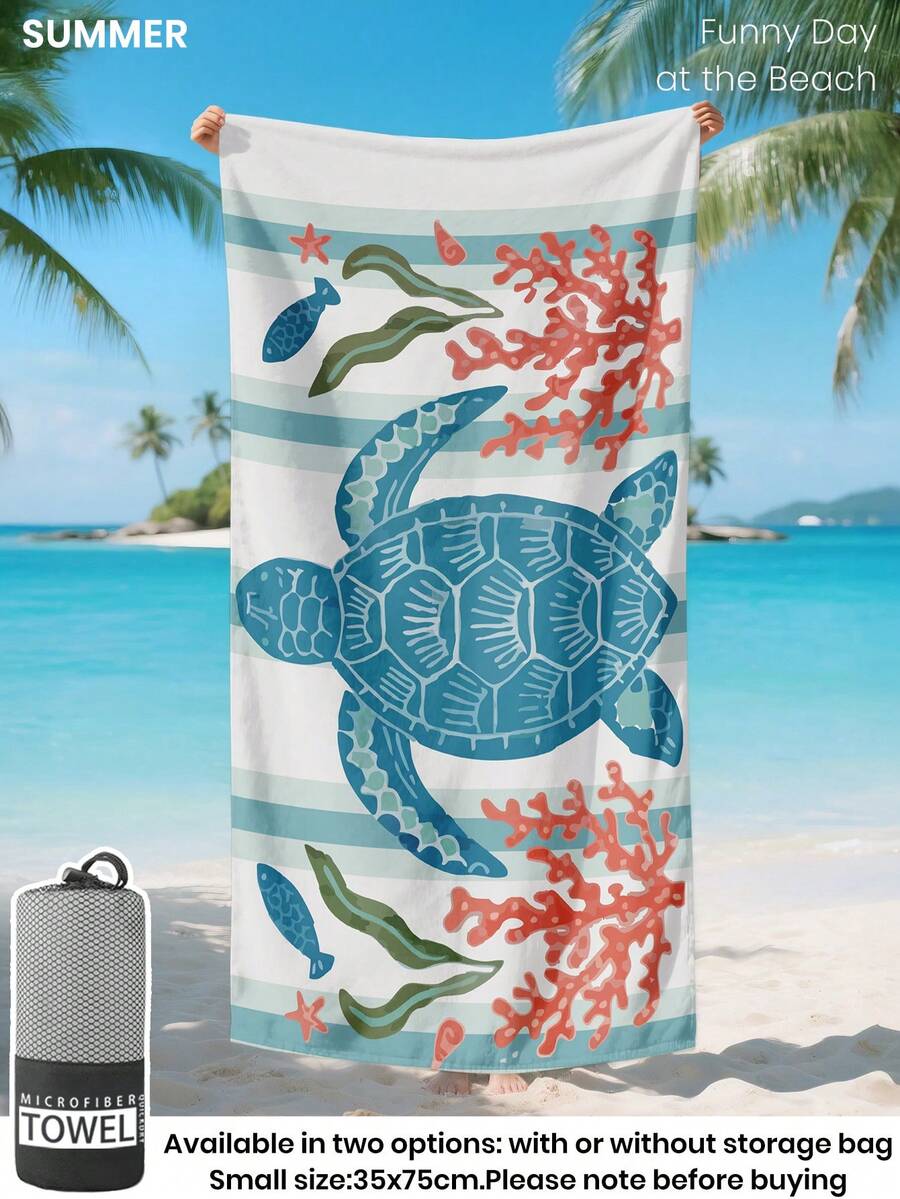 1条沙滩巾，卡通海龟图案泳巾，浴巾，时尚沙滩巾，超强吸水浴巾，适用于浴室、游泳、健身、瑜伽，柔软舒适的超细纤维毛巾，轻便易携，防风、防晒、防沙，适合夏季旅行、度假、浴室装饰，建议常规尺寸和加大尺寸（小号毛巾尺寸为35*75厘米，建议150厘米及以上）。
